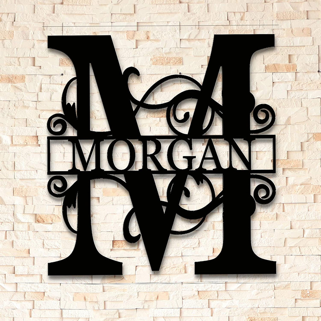 Unique Split Letter Monogram Customized Premium Quality Metal Monogram Sign Home Decor Sandy colored background