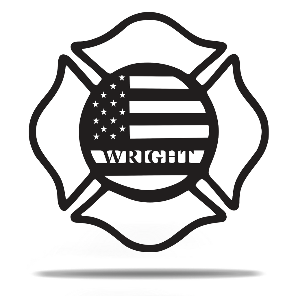 American Flag Fire Fighter Monogram Sign Premium Quality Metal Monogram Sign Home Decor Black