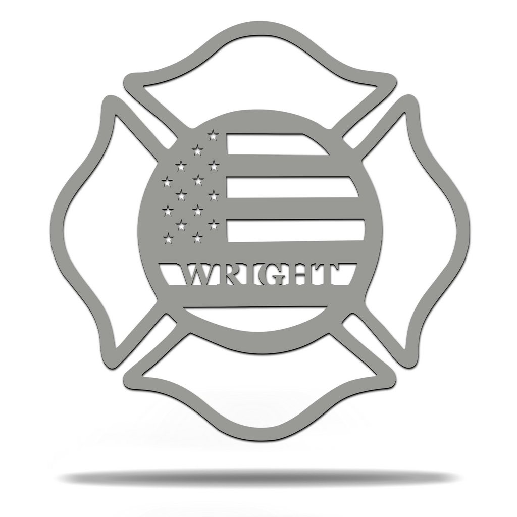 American Flag Fire Fighter Monogram Sign Premium Quality Metal Monogram Sign Home Decor Grey