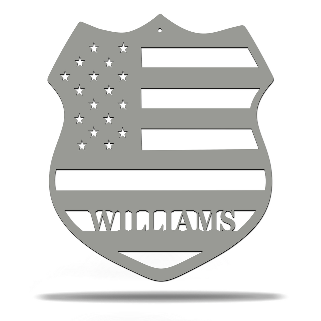 American Flag Police Officer Monogram Sign Premium Quality Metal Monogram Sign Home Decor Grey