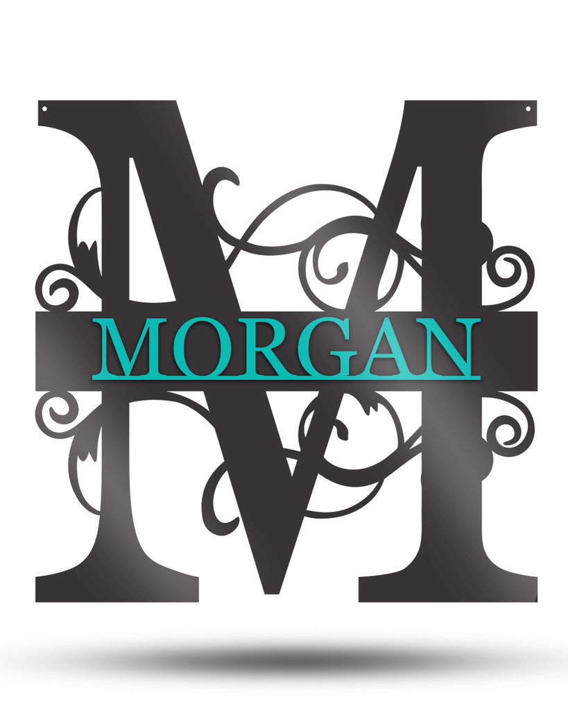 Unique Metal Customizable Monogram Sign With Plate Blue Letters