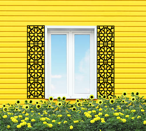 Custom Geometric Flower in Circle Style Pattern Shutters Premium Quality Metal Shutters Home Decor outdoor on window preview