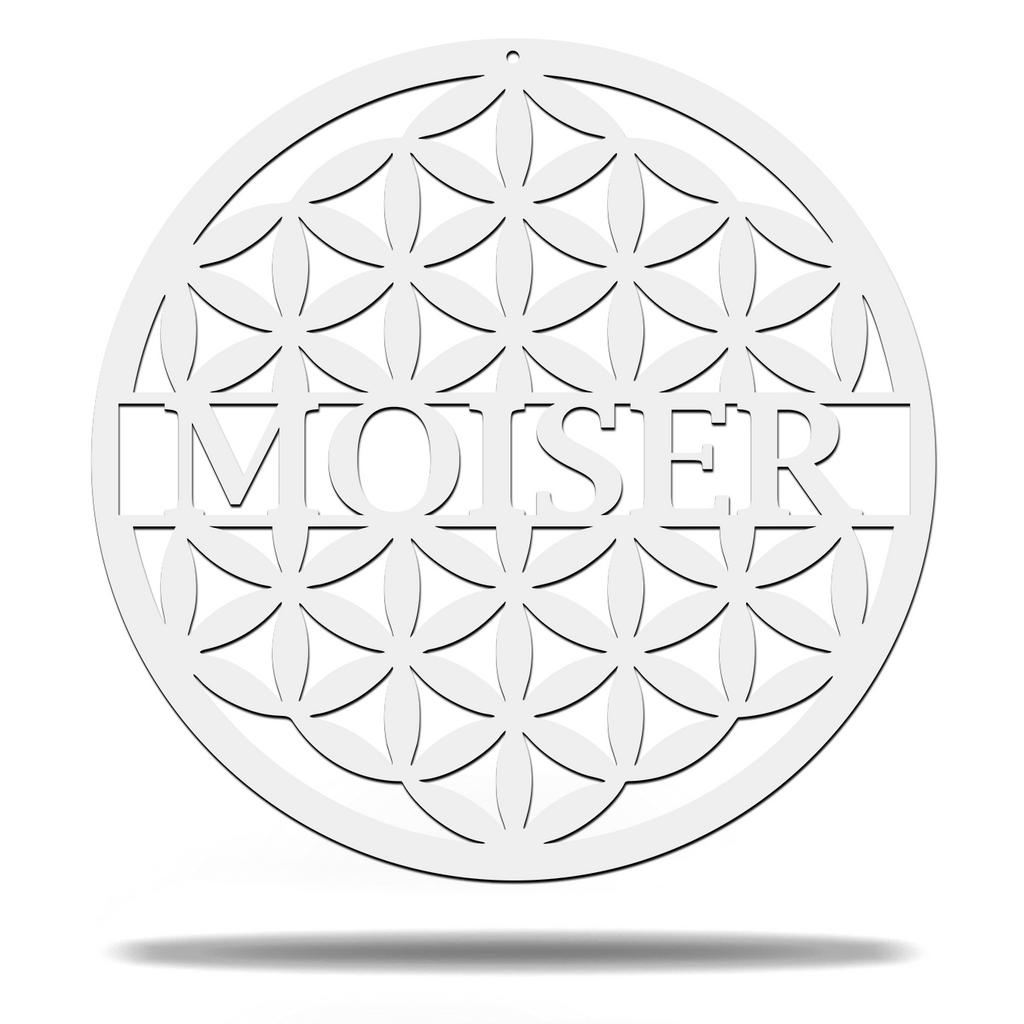 Customizable Flower of Life Monogram Sign Premium Quality Metal Monogram Home Decor White