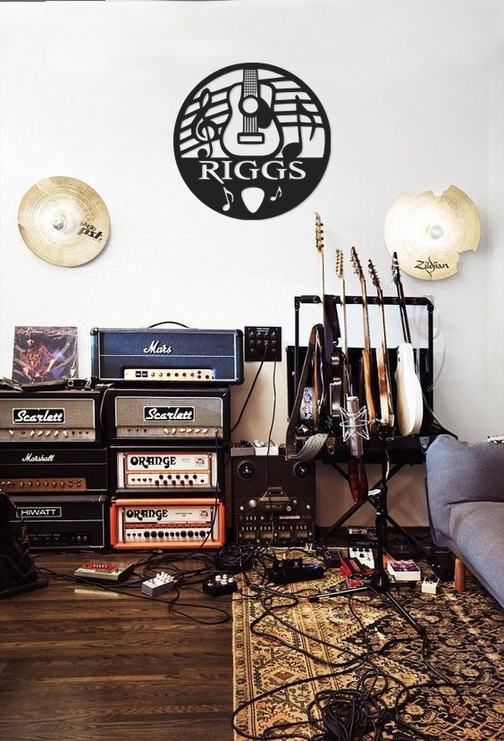 Customizable Guitar Music Monogram Sign Premium Quality Metal Monogram Home Decor Hanging Indoor on wall preview