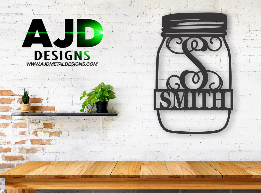 Customizable Unique Mason Jar Southern Sweet Letter Name Initials Monogram Sign Premium Quality Metal Monogram Home Decor Hanging indoor on wall preview