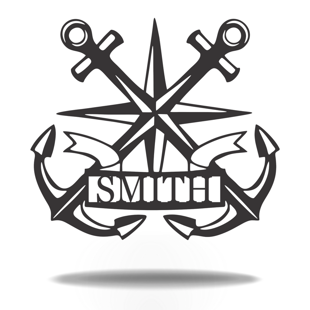Directional Cardinal Compass and Boathouse ship Anchor Customized Monogram Sign Premium Quality Metal Monogram Sign