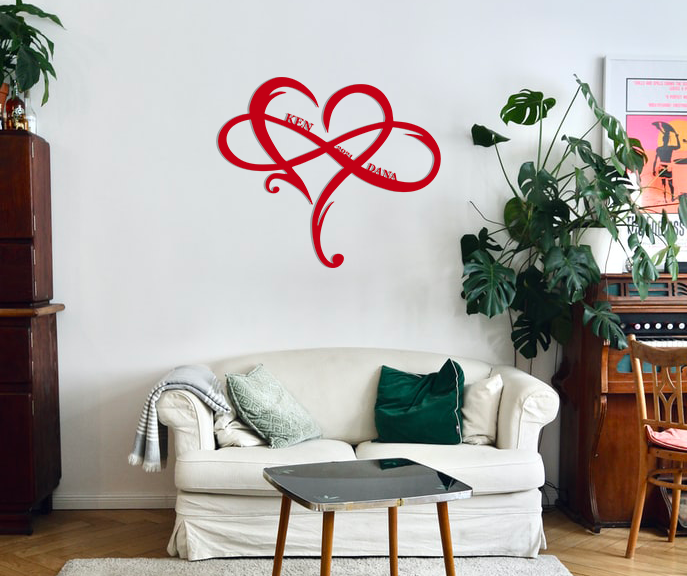 Cute Couple Valentine infinity Heart Sign Premium Quality Metal Home Decor Red Hanging indoor on wall preview