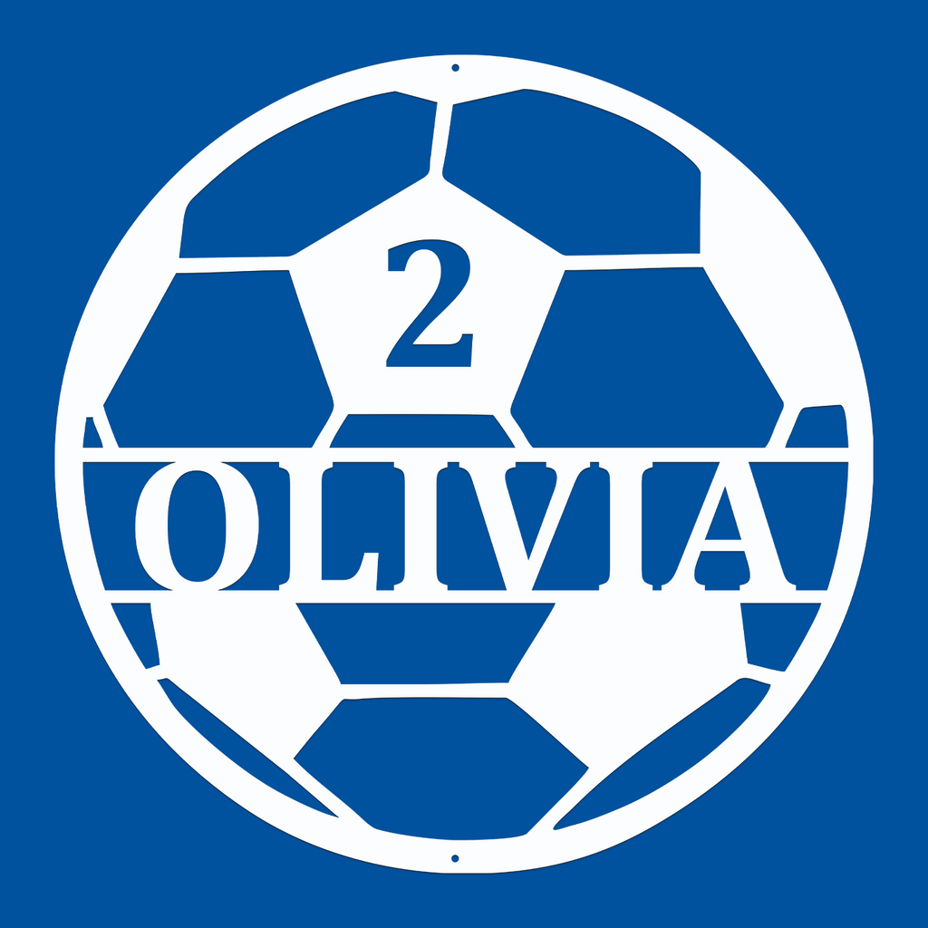 Customizable Soccer Sports Letter Name Initials Monogram Sign Premium Quality Metal Monogram Home Decor White blue background