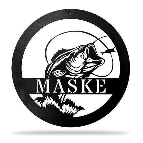 Fishing Bass in Circle Customized Monogram Sign Premium Quality Metal Monogram Sign