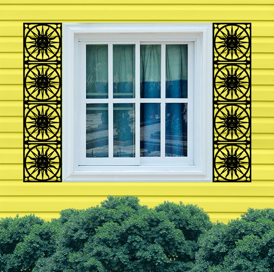 Custom Sun Circle Pattern Shutters Premium Quality Metal Shutters Home Decor Yellow house outdoor preview