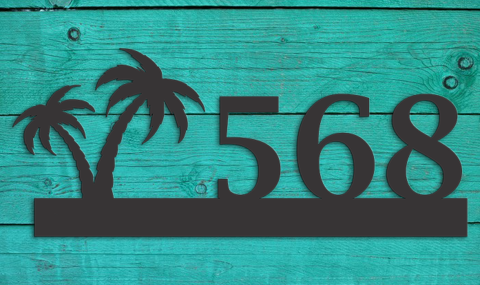 Customizable Palm Trees Paradise Beach Address Outdoor Sign Premium Quality Metal Address Sign Home Decor Black Blue Background
