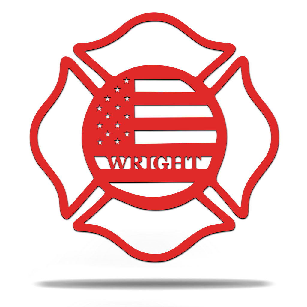 American Flag Fire Fighter Monogram Sign Premium Quality Metal Monogram Sign Home Decor Red
