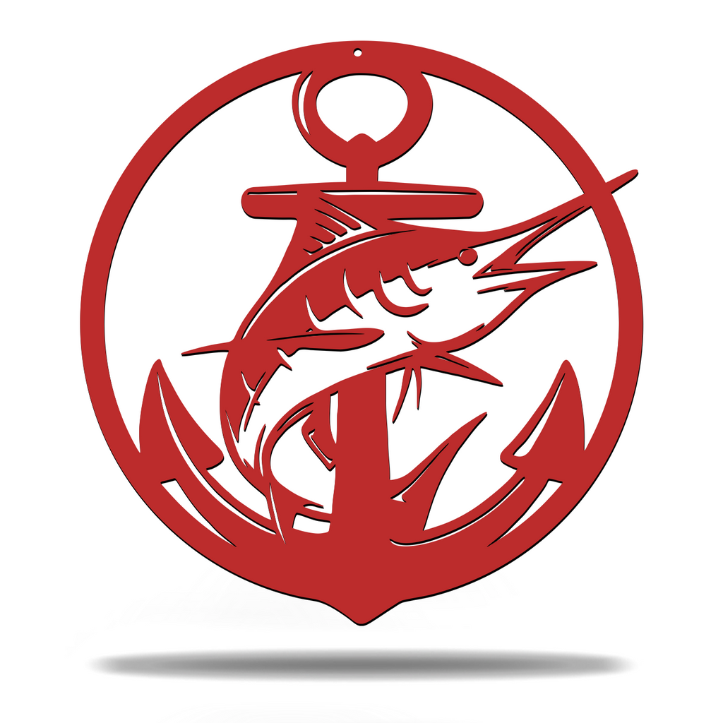 Deep Sea Ocean Marlin Fish And Anchor Sign Premium Quality Metal Sign Home Decor Red