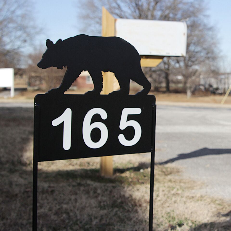 Personalize Address Yard Sign With a Walking Bear with Reflective Numbers for Displaying House Numbers