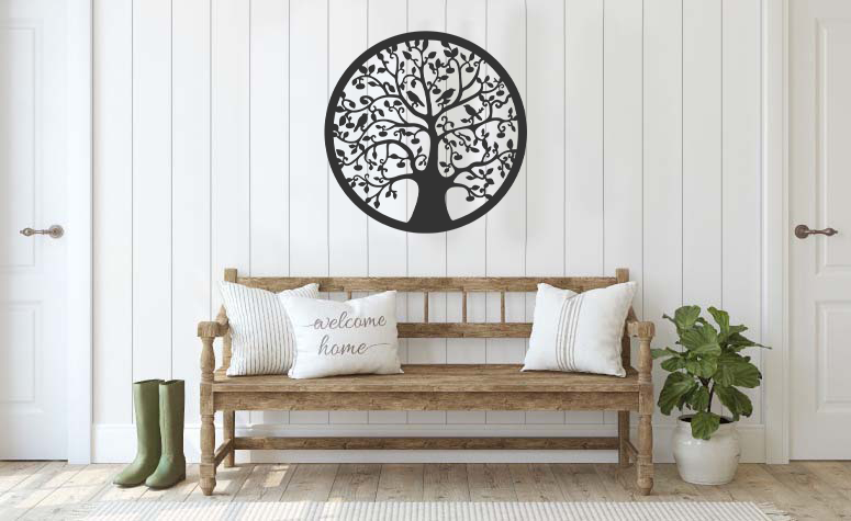 Tree of Birds Sign Premium Quality Metal Home Decor Black Hanging indoor on wall preview