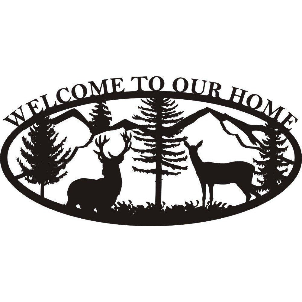 Welcome To Our Home Buck Doe and Mountains Sign
