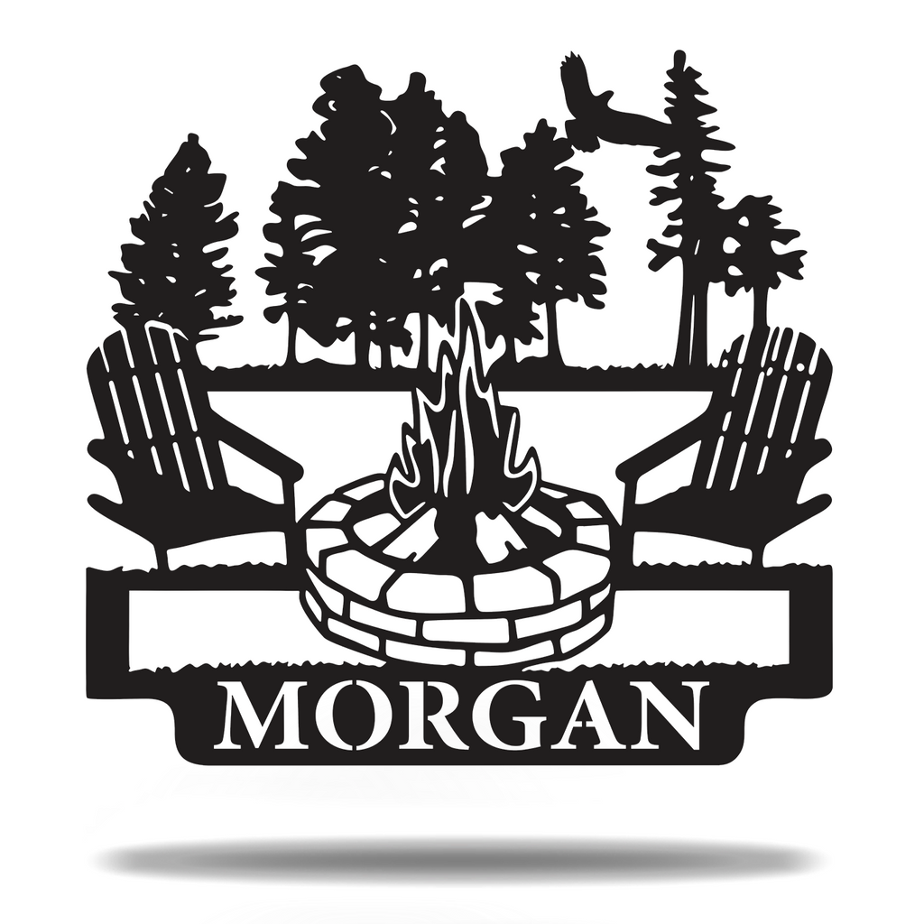 Calm Woods Campfire Camp site Customized Monogram Sign Premium Quality Metal Monogram Sign