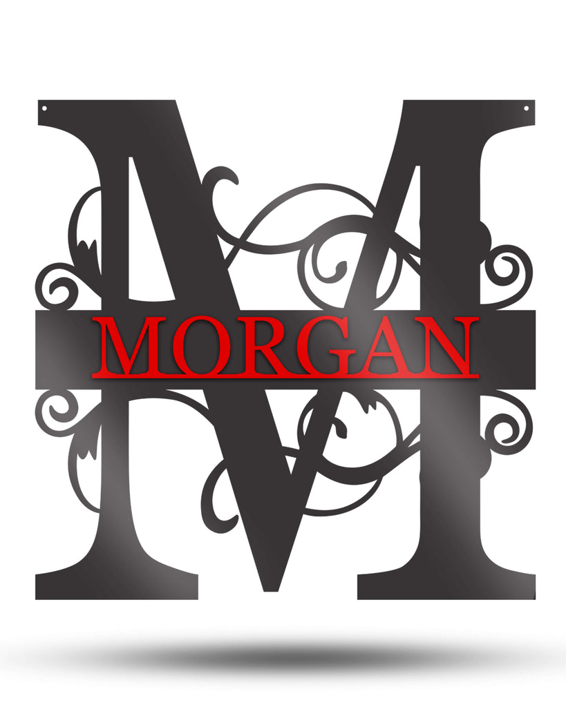 Unique Metal Customizable Monogram Sign With Plate Red Letters