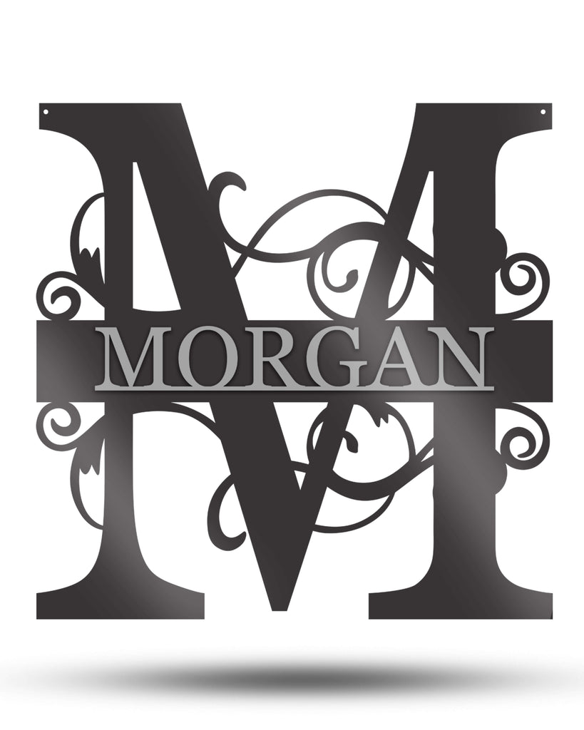 Unique Metal Customizable Monogram Sign With Plate Grey Letters