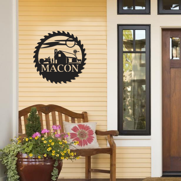 Customizable Farm Sawblade Monogram Sign Premium Quality Metal Monogram Home Decor Hanging Indoors
