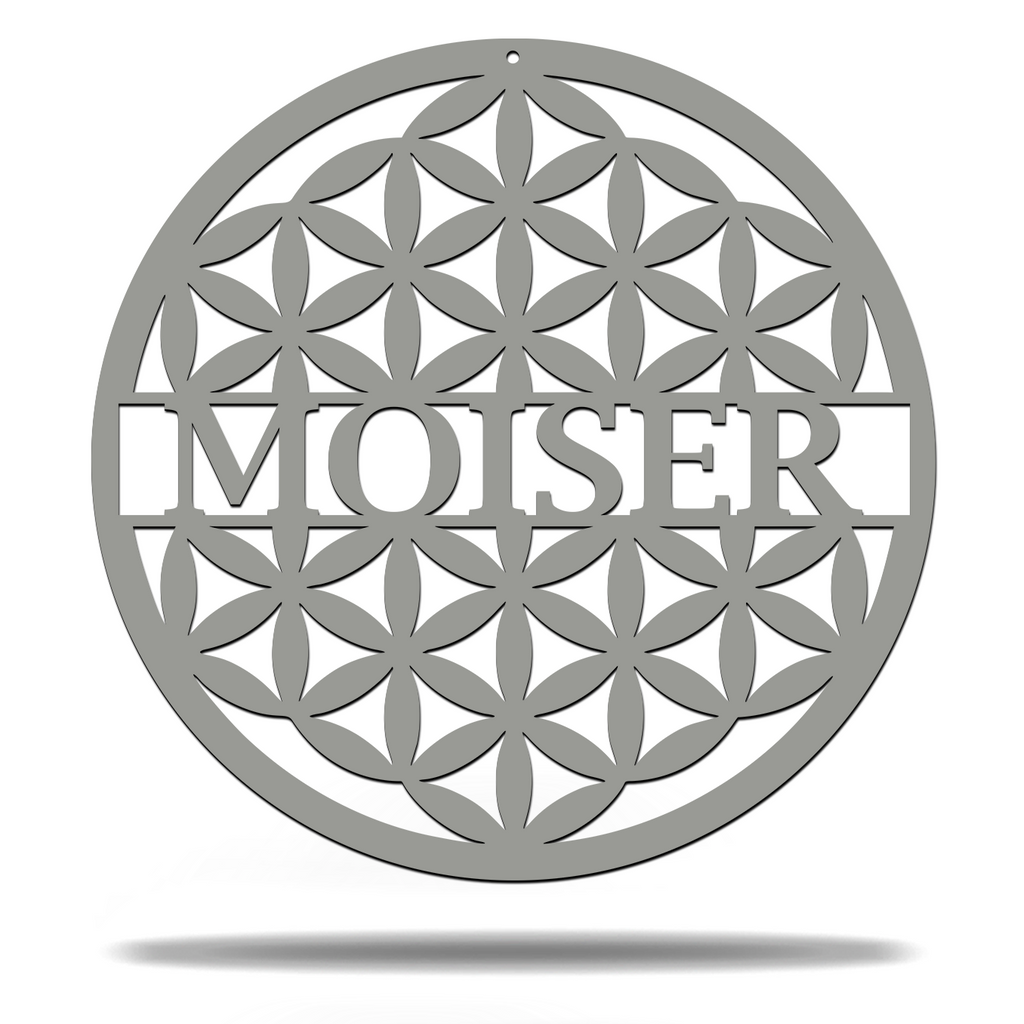 Customizable Flower of Life Monogram Sign Premium Quality Metal Monogram Home Decor Grey
