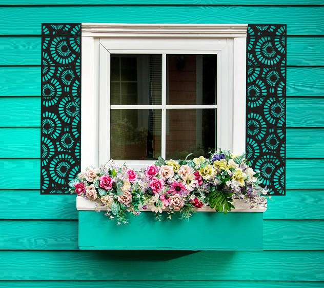 Custom Circle Pattern Shutters Premium Quality Metal Shutters Home Decor outdoors on window