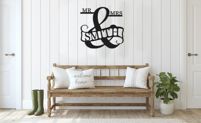Customizable Mr. and Mrs. Cute Couple Marriage newly wed wedding Letter Name Initials Monogram Sign Premium Quality Metal Monogram Home Decor Hanging on wall indoor preview