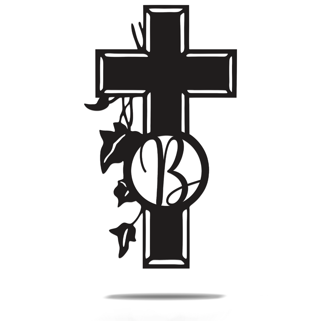 Customizable Letter Ivy Cross Christian Religious Baptist Monogram Sign Premium Quality Metal Monogram Home Decor