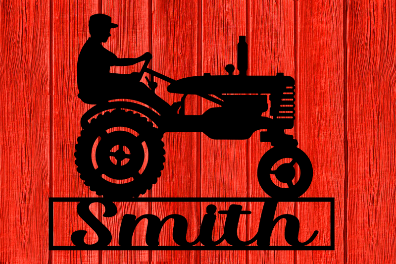 Customizable Farmer Driving Tractor Sign Premium Quality Metal Monogram Home Decor Red Background