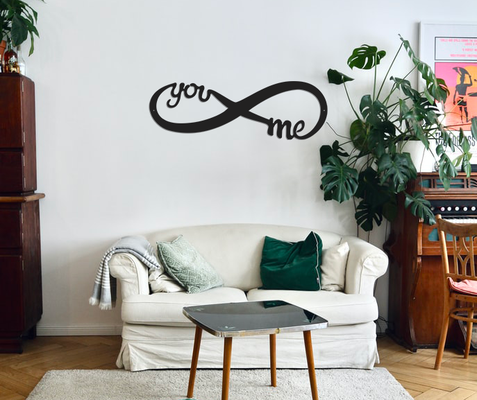 You and Me Infinity Couple Cute Valentines Sign Premium Quality Metal Home Decor Black indoor preview