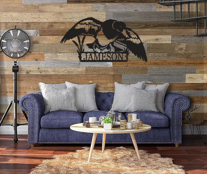 Customizable Unique Mallard Duck Flying Hunter Letter Name Initials Monogram Sign Premium Quality Metal Monogram Home Decor Black Hanging indoor on wall preview