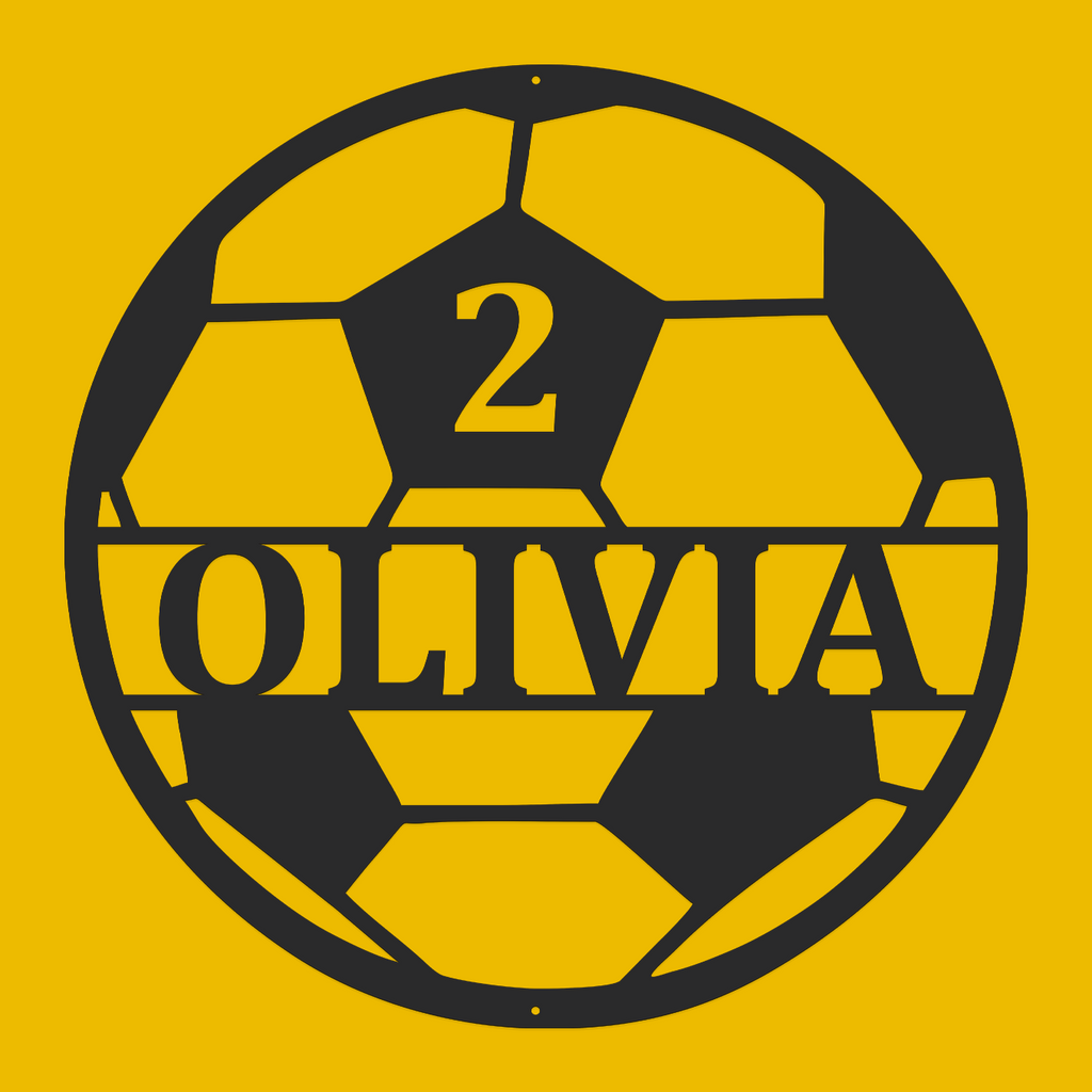 Customizable Soccer Sports Letter Name Initials Monogram Sign Premium Quality Metal Monogram Home Decor Black yellow background