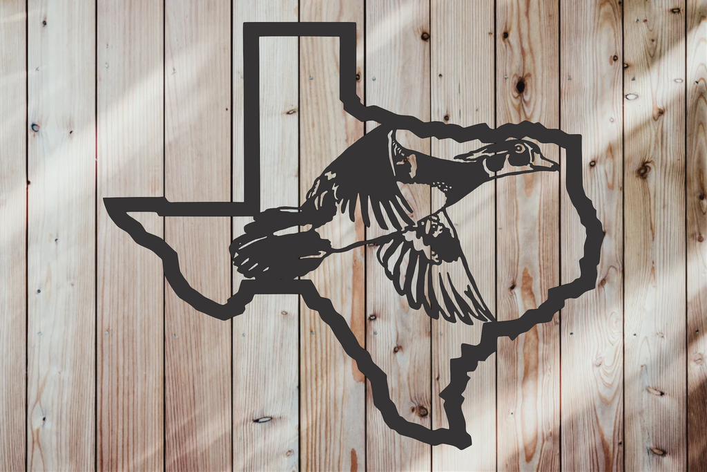 Country Southern Texas State Wood Duck Sign Premium Quality Metal Home Decor Black On floor indoor preview