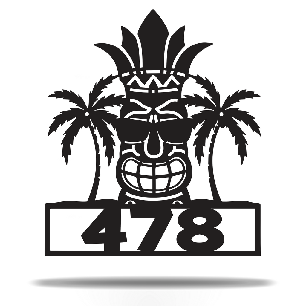 Customizable Tiki Tribal Tropical Paradise Address Sign Premium Quality Metal Address Sign Home Decor Black