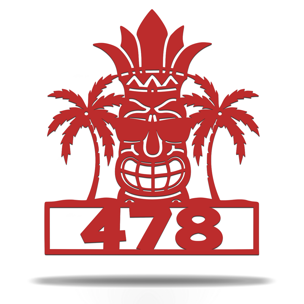 Customizable Tiki Tribal Tropical Paradise Address Sign Premium Quality Metal Address Sign Home Decor Red