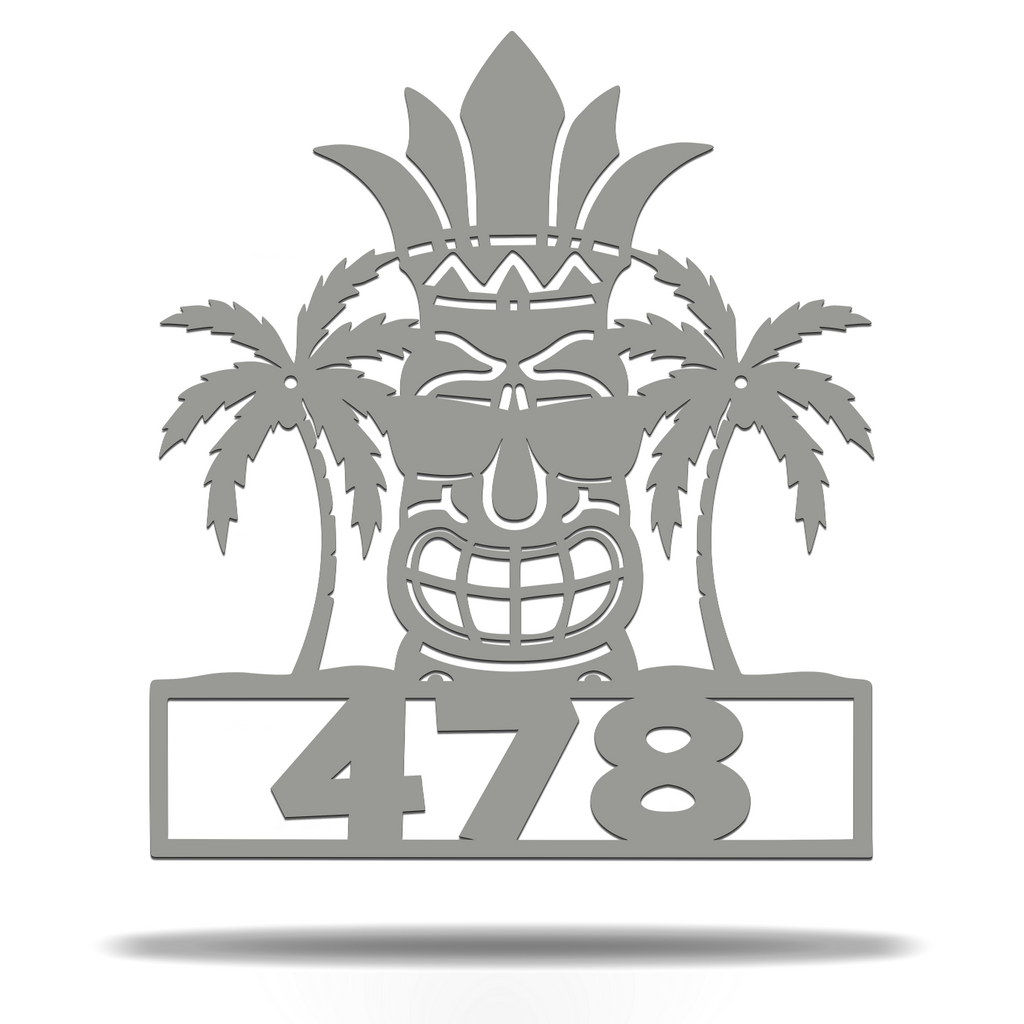 Customizable Tiki Tribal Tropical Paradise Address Sign Premium Quality Metal Address Sign Home Decor Grey