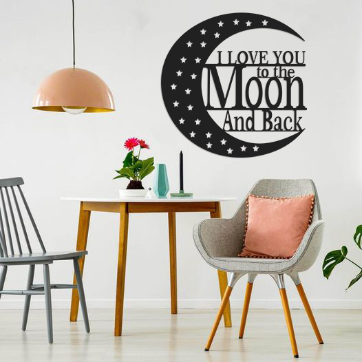 To the moon and back love couple valentine cute Sign Premium Quality Metal Sign Home Decor Black indoor preview