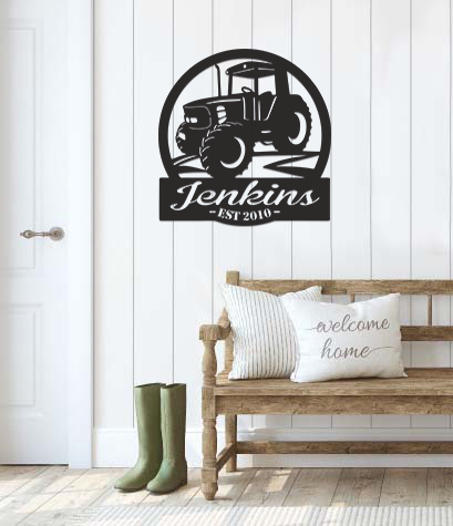 Customizable Tractor Farm Country Southern Letter Name Initials Monogram Sign Premium Quality Metal Monogram Home Decor Black Hanging indoor on wall preview