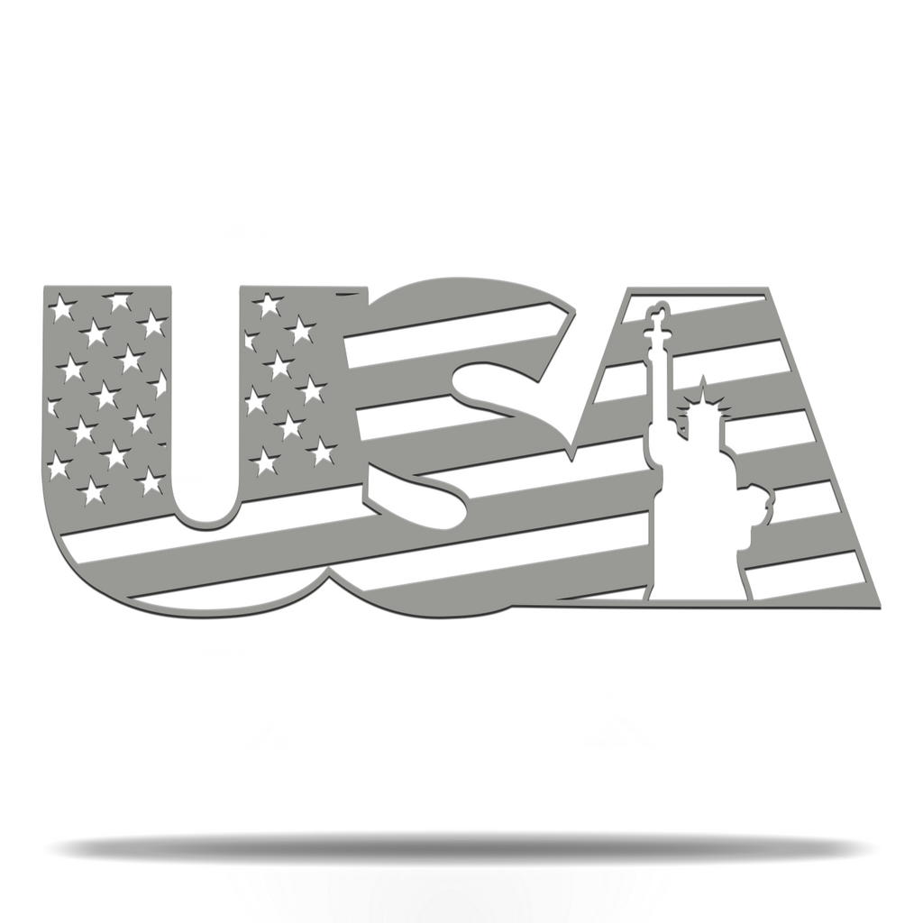 USA Statue of Liberty Patriotic American Sign Premium Quality Metal Home Decor Grey