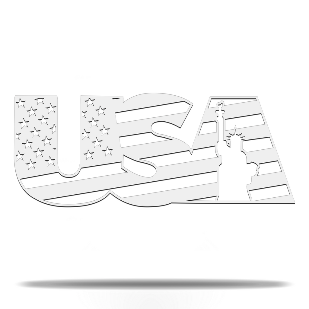 USA Statue of Liberty Patriotic American Sign Premium Quality Metal Home Decor White