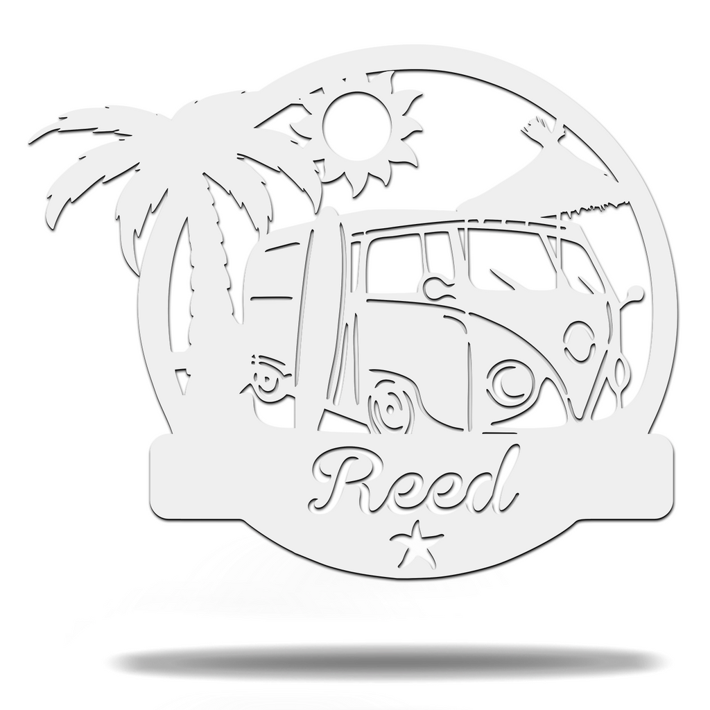 Customizable Volkswagen Vehicle tropical paradise beach sunset Letter Name Initials Monogram Sign Premium Quality Metal Monogram Home Decor White