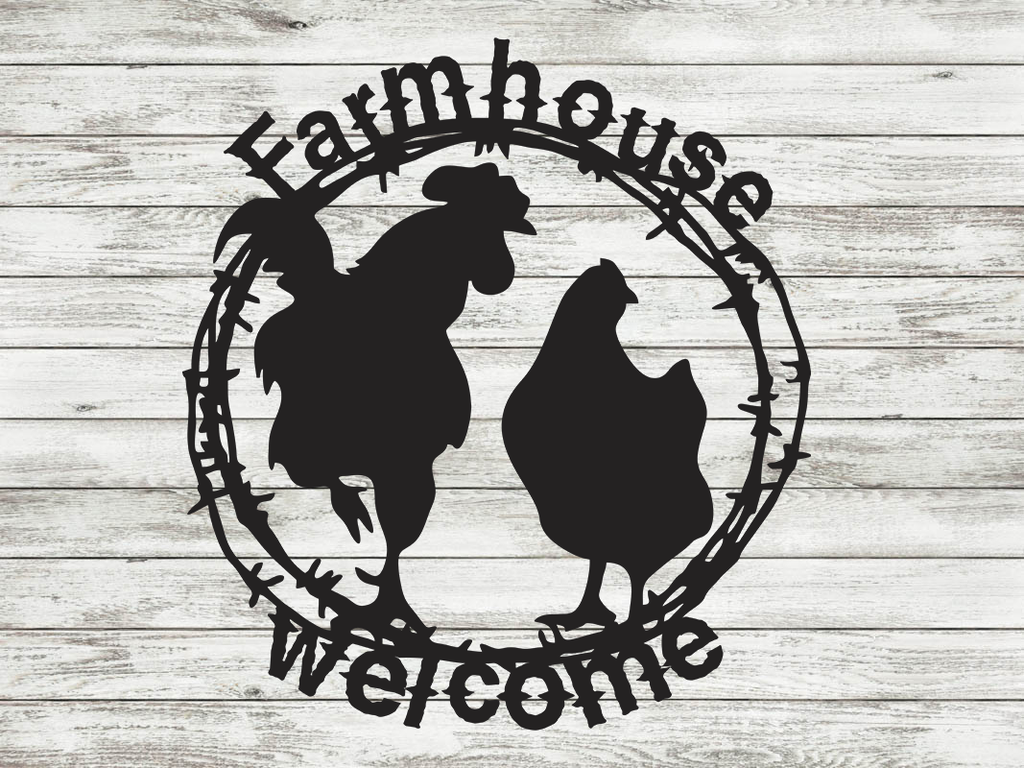 Farmhouse Rooster Chicken Hen Barbed Wire Customized Sign Premium Quality Metal Sign Sandy Background