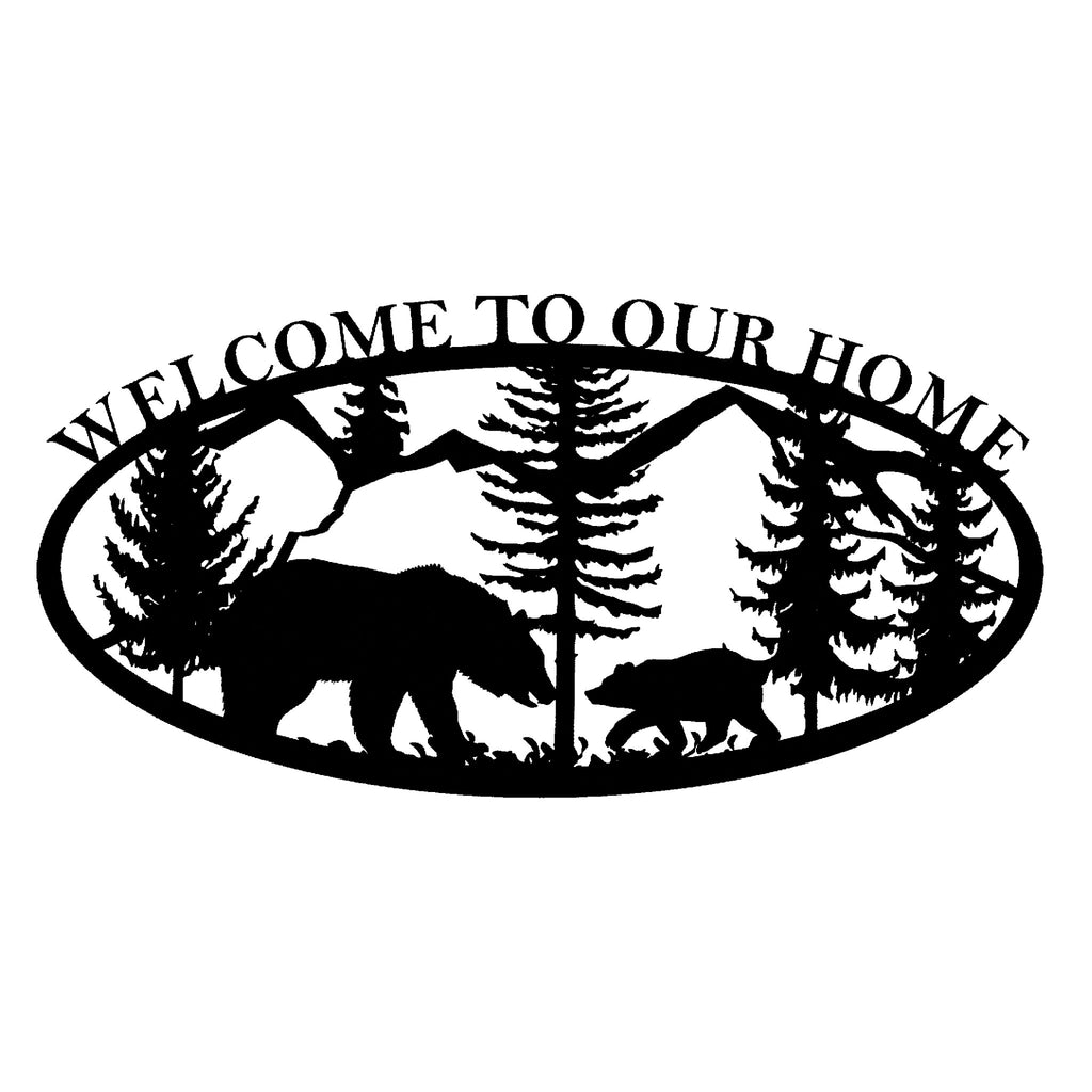 Welcome To Our Home Bear and Mountains Sign