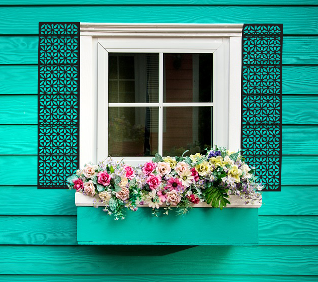 Custom Geometric Renaissance Flower Style Pattern Shutters Premium Quality Metal Shutters Home Decor outdoor on window preview