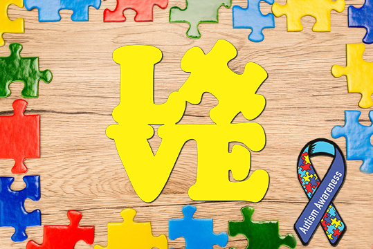 Love Puzzle Piece Autism Awareness Movement Saying Sign Premium Quality Metal Home Decor Yellow Preview
