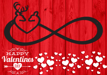 Cute Country Couple Infinity Buck and Doe Deer Heart Sign Premium Quality Metal Sign Red Background