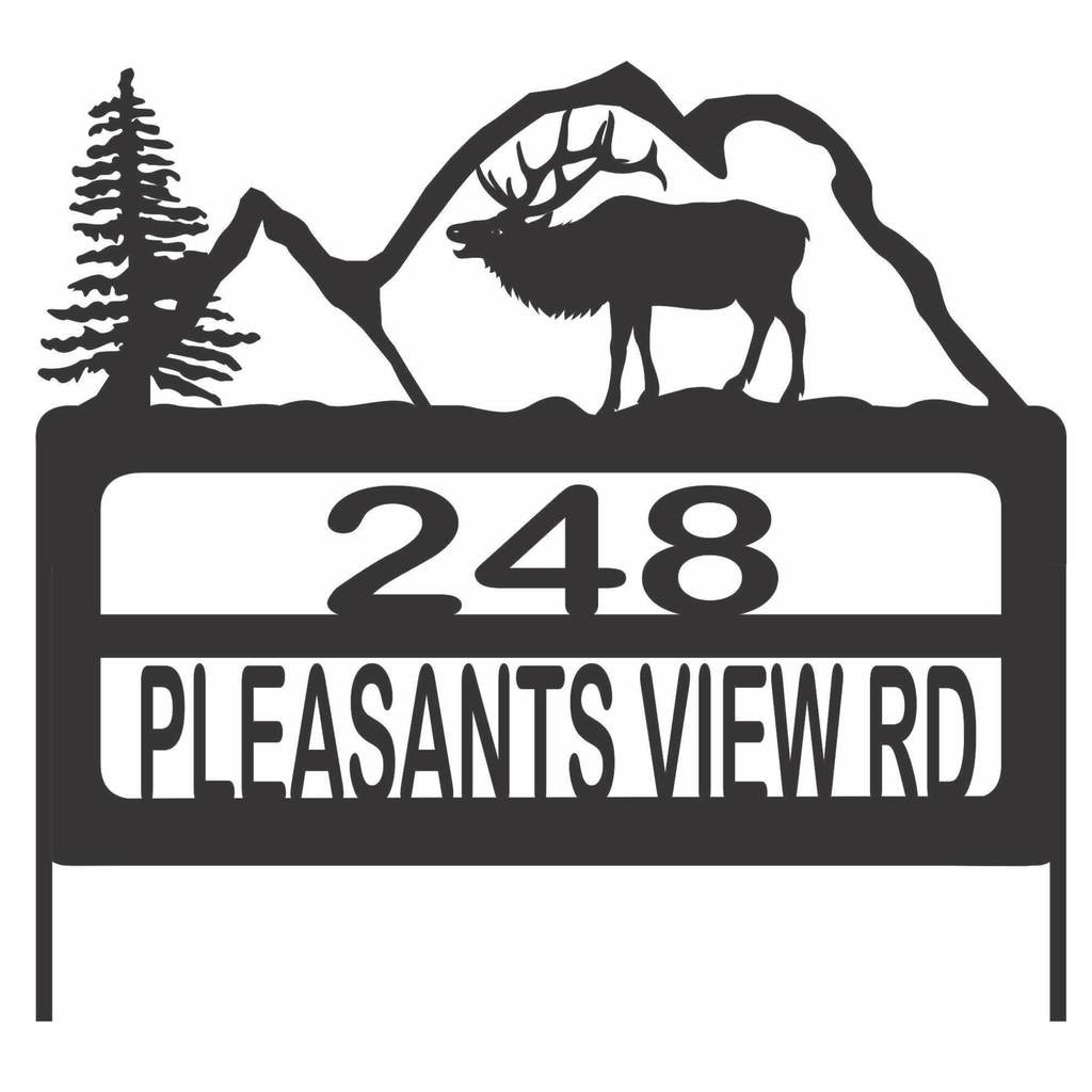 Personalize Address Yard Sign With a Elk or Moose and Mountains For Displaying House Numbers