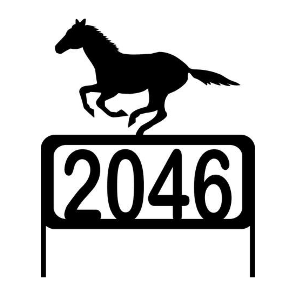 Personalize Address Yard Sign With a Running Arabian Running Horse with Numbers