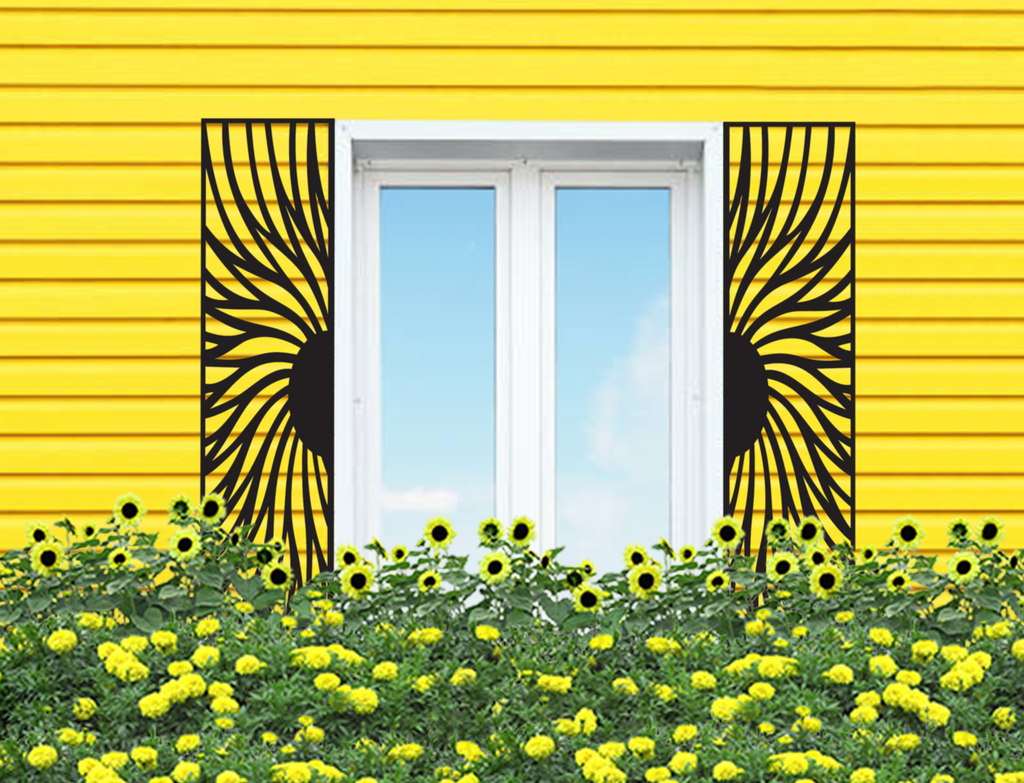 Custom Geometric Sun Flower Style Pattern Shutters Premium Quality Metal Shutters Home Decor outdoor on window preview
